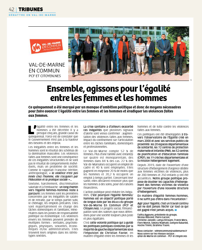 Tribune du groupe Val-de-Marne en commun PCF et Citoyen.nes du mois de Novembre 2021 - Magazine numÃ©ro 391