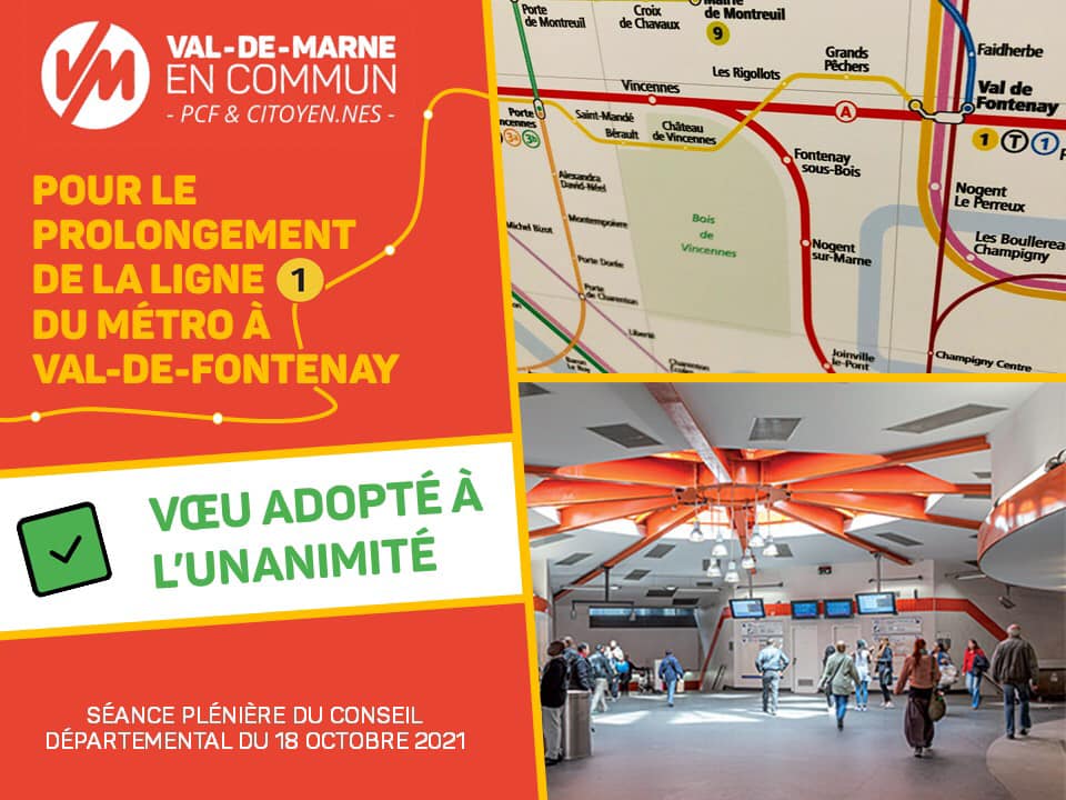 Vœu -  Pour le prolongement de la ligne 1 de métro à Val-de-Fontenay